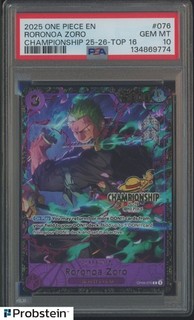 2025 One Piece OP09 076 Roronoa Zoro Top 16 Regional Championship Card PSA 10