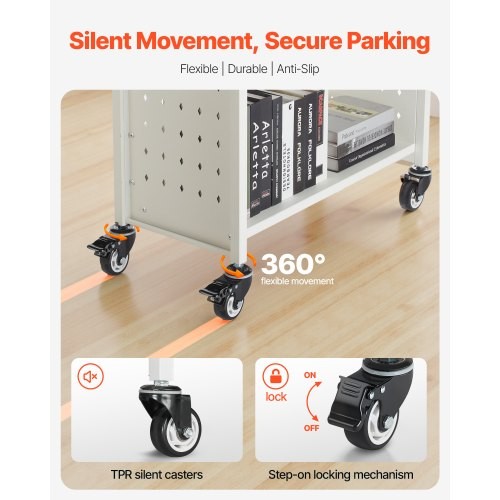 Rolling Library Book Cart, 330 lbs Capacity, 30.3 x 15 x 48.0-Inch Library Cart,