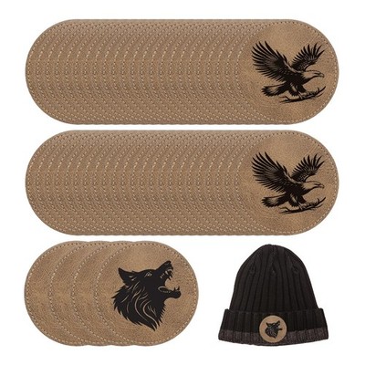 64 PCS Blank Leather Hat Patches Laser Engraving Iron-on 2.56x2.56 Inch Brown