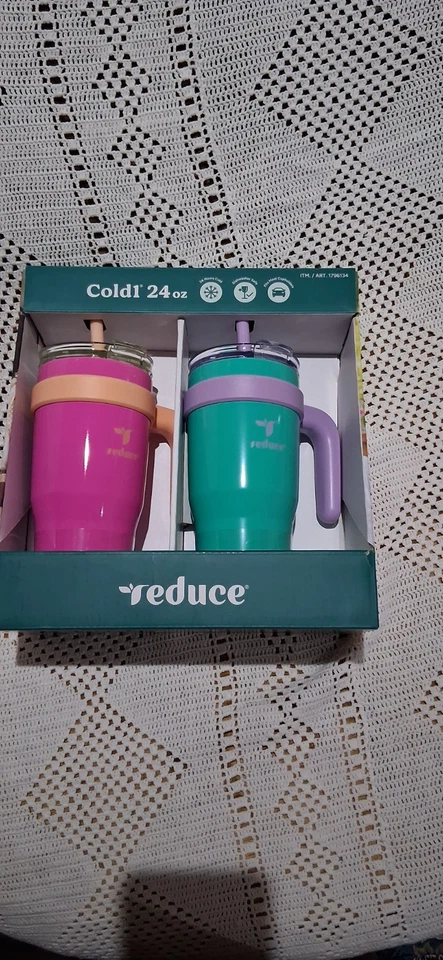 Nuevo Reduce 24 oz. Vaso aislante Cold1, acero inoxidable, paquete de 2, rosa y verde Foto 2 de 4