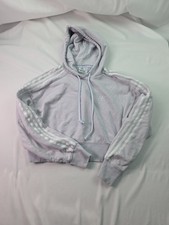 ADIDAS Womens Oversized Crop Hoodie Jumper UK 10 Small Light Purple Cotton AN17