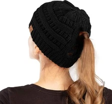 C.C Exclusives Cable Knit Messy Bun Ponytail Criss-Cross Beanie
