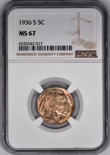 1936-S Buffalo Nickel 5c NGC MS67 - Nice Coin! Priced to Sell!