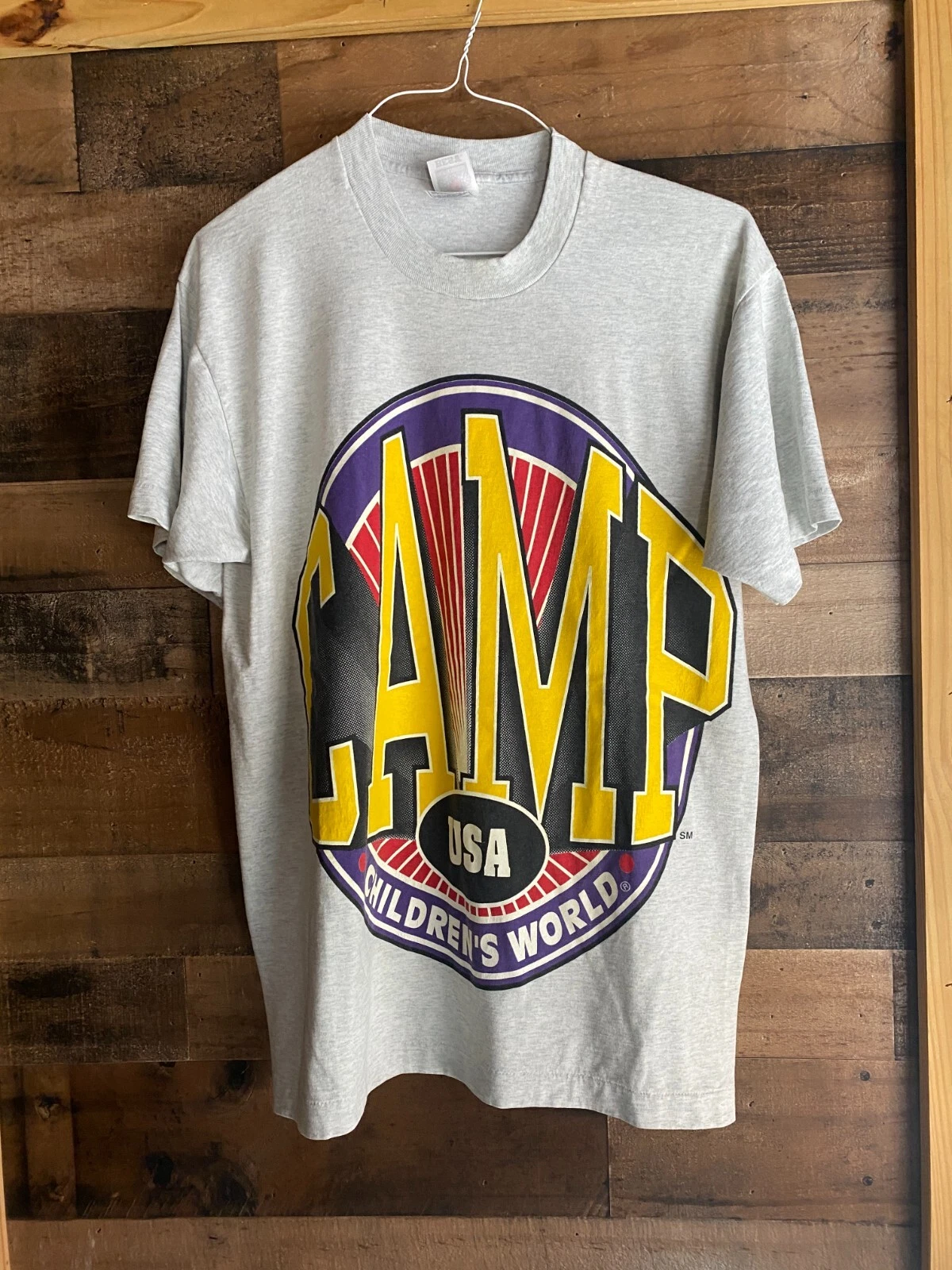 Camp USA Children's World T-Shirt VTG 90s Y2K Adult Large Big Print Front Tee