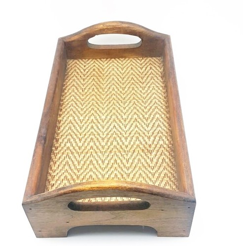 Wooden Tray Tables with Stand Handle Wood Tray Serving Plate Bamboo Rectangle - Picture 6 of 12