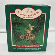 1986 Hallmark Wooden Reindeer Nostalgic Childhood Series Ornament Dated w/ Box