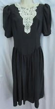 Vtg 80s Jessica McClintock Gunne Sax Black Victorian Cottagecore Basque Dress 7