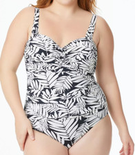 Bleu by Rod Beattie Urban Oasis Printed One-Piece Beige/Black Plus Size 16W 2581