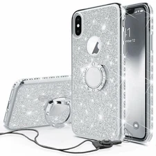 For Apple iPhone XS Max Case Glitter Bling Magnet Diamond Ring Stand Phone Cover