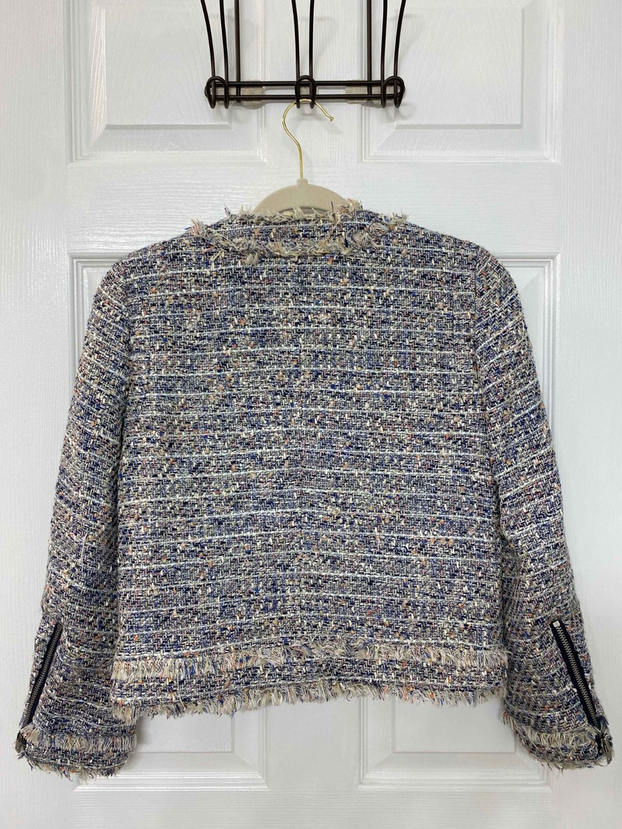 J. Crew—Tweed Jacket Pale Navy Blue with Pockets Zipper