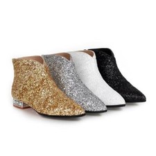 Womens Sequin bling Stylish Pointy Toe Ankle boots Zip Low heel stage Shoes sz