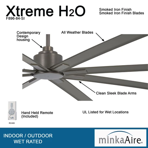 Minka Aire Xtreme H2O 84" Indoor/Outdoor Ceiling Fan, Smoked Iron - Picture 2 of 4