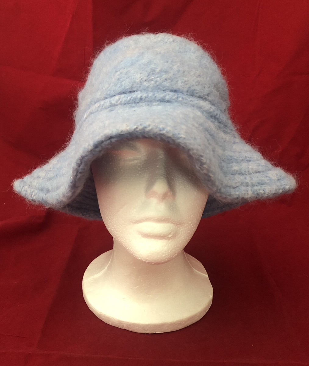 Donegal Design Mohair Wool Blend Blue Bucket Hat Cap 