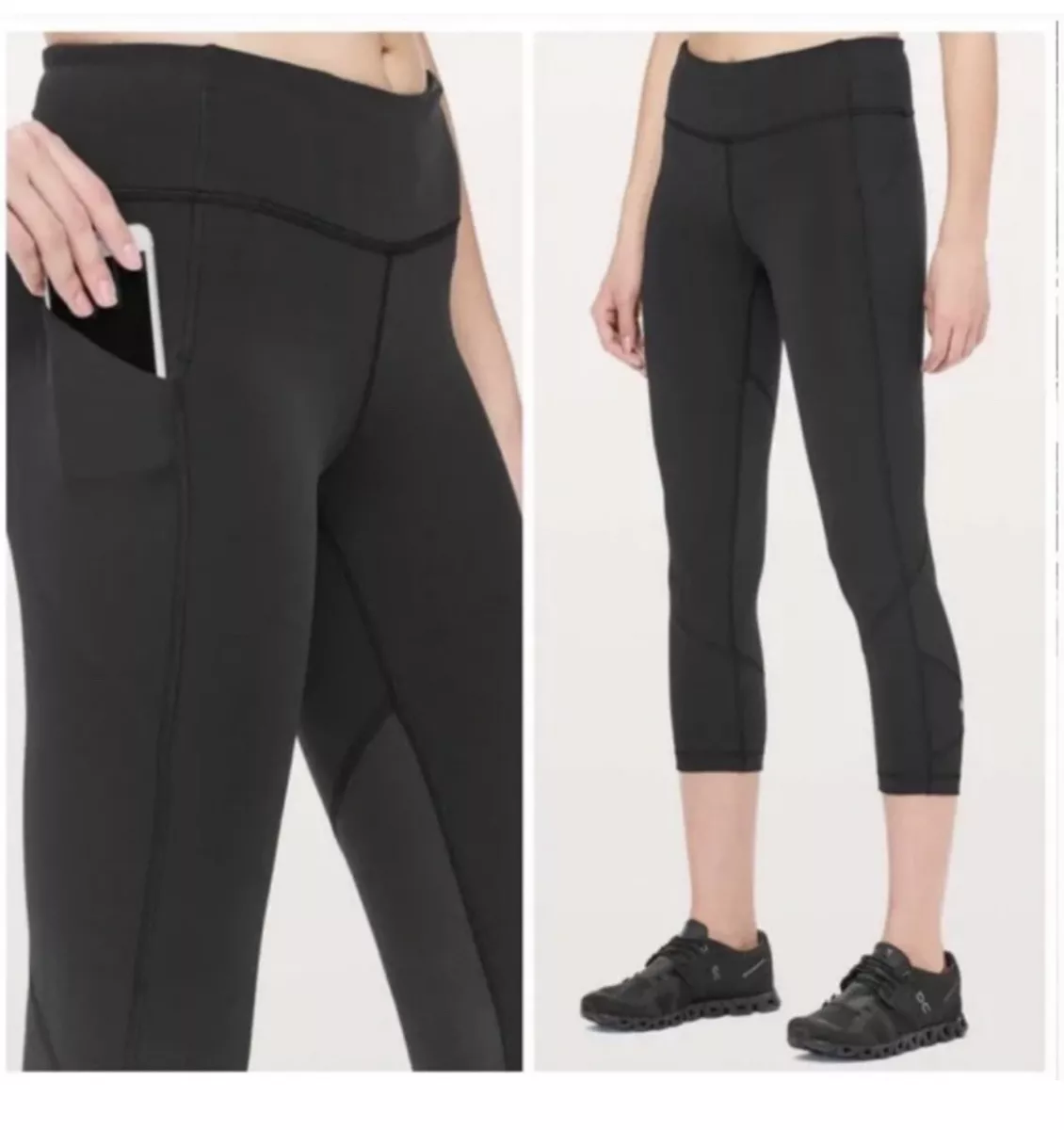 Lululemon Solid Black Luxtreme Mesh Crop Pocket Leggings