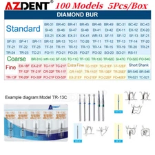 AZDENT Dental Diamond Burs For High Speed Handpiece Friction Grip 5Pcs/Box TF/TR