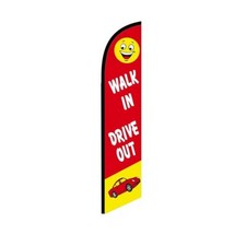 Walk In Drive Out Red Swooper Flutter Feather Flag  3ft W x 11.5ft Tall