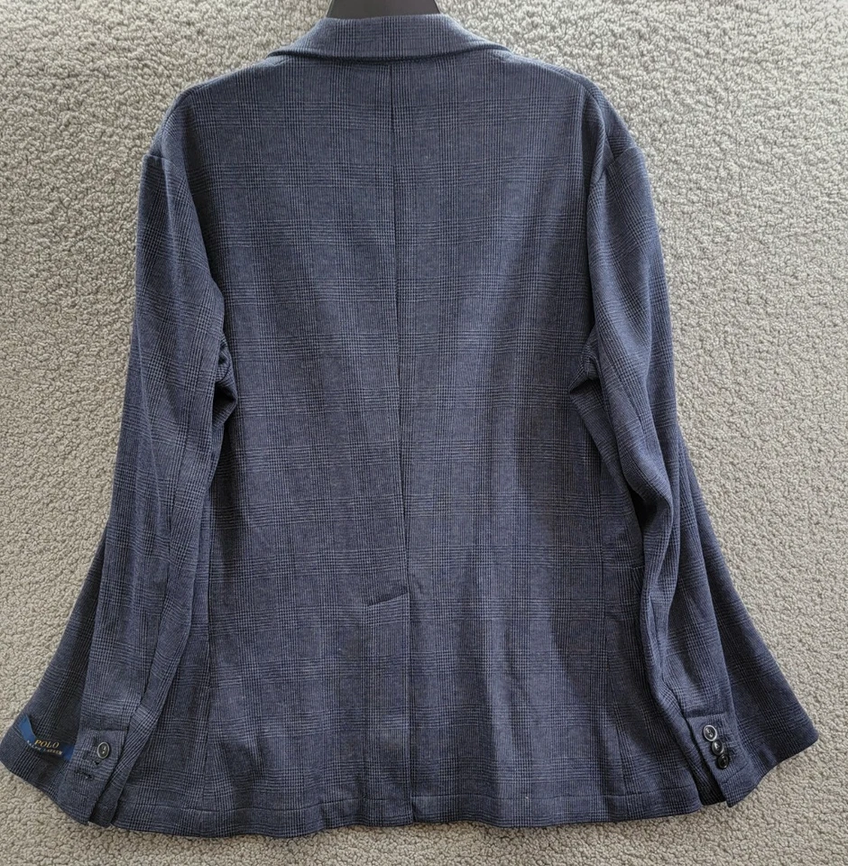 Blazer Polo Ralph Lauren Glen a Cuadros para Hombres M Azul Marino Muesca Solapas Ventilación Única Sin Forro Foto 4 de 4