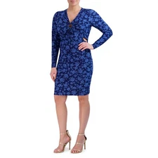 BCBG Paris Women's Rib Knit Ruched V-Neck O-Ring Bodycon Short Dress Size S 4-6