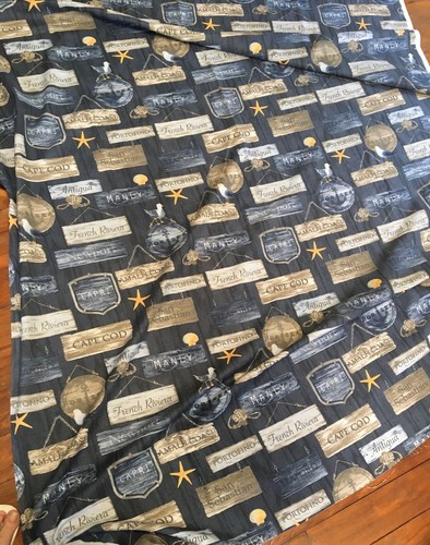 FURNISHING FABRIC Blue Place Names 1.46 m wide X 2.75 long Cotton Beach Nautical - Picture 4 of 9