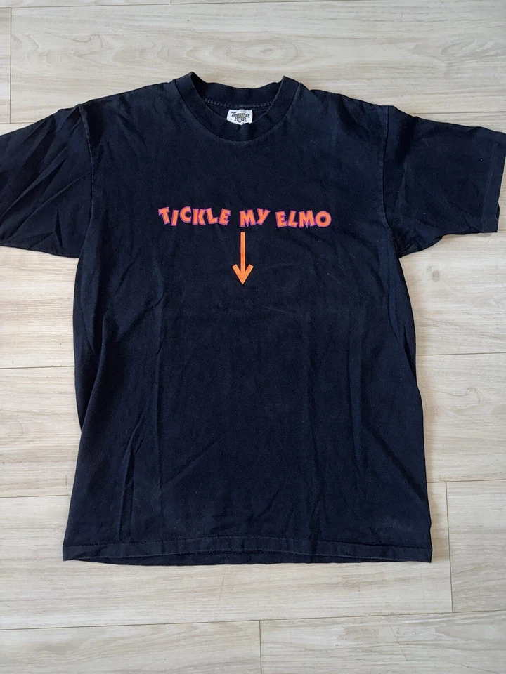 Camiseta Elmo Vintage Anos 90 Cócegas Meu Elmo Tamanho Grande Paródia Engraçada Atrevida Rara - Imagem 3 de 4