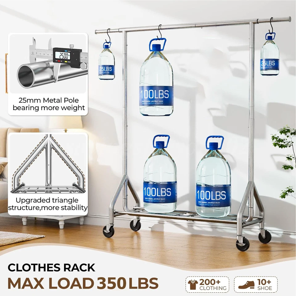 Estante de ropa de alta resistencia con ruedas plegable Foto 4 de 4