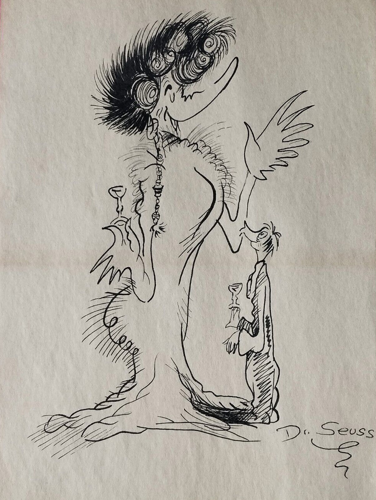 Dr. Seuss COA Art Drawing Painting Vintage Handmade Signed Original Paper