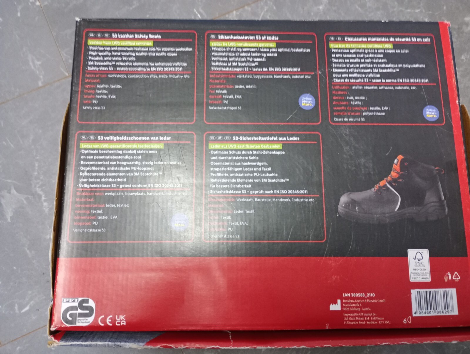 PARKSIDE S3 LEATHER SCOTCHLITE WATERPROOF SAFETY BOOTS SIZE UK 9 EUR 43