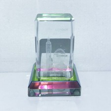 London Glass Paperweight Block Bevelled Edge Free Standing Display Ornament Rare