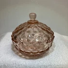 Vintage Pink Depression Glass Cubist Cube Candy Bowl w/ Lid Beautiful Condition