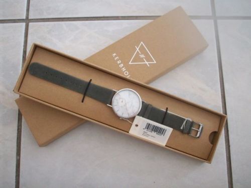 Kerbholz Fritz Armbanduhr Weißer Marmor Lederarmband grau