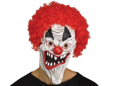 Freakshow Fangs Clown Mask Halloween Carnival Circus Red Hair Bozo Haunted House