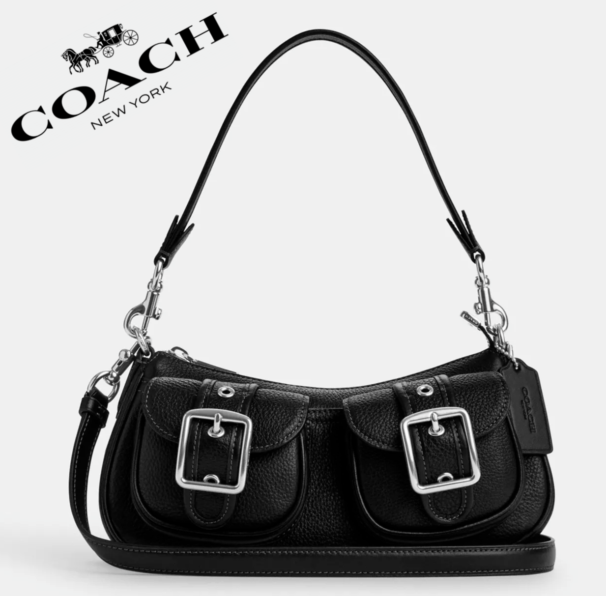 NWT Coach Leather Ashton Baguette shoulder bag CM079 Silver Black ❤️