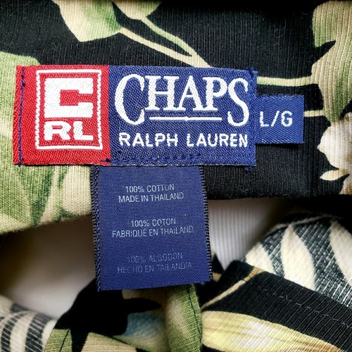 Chaps Ralph Lauren Black Green Leaves Cotton Hawaiian Short Sleeve Shirt - Large - Picture 5 of 5