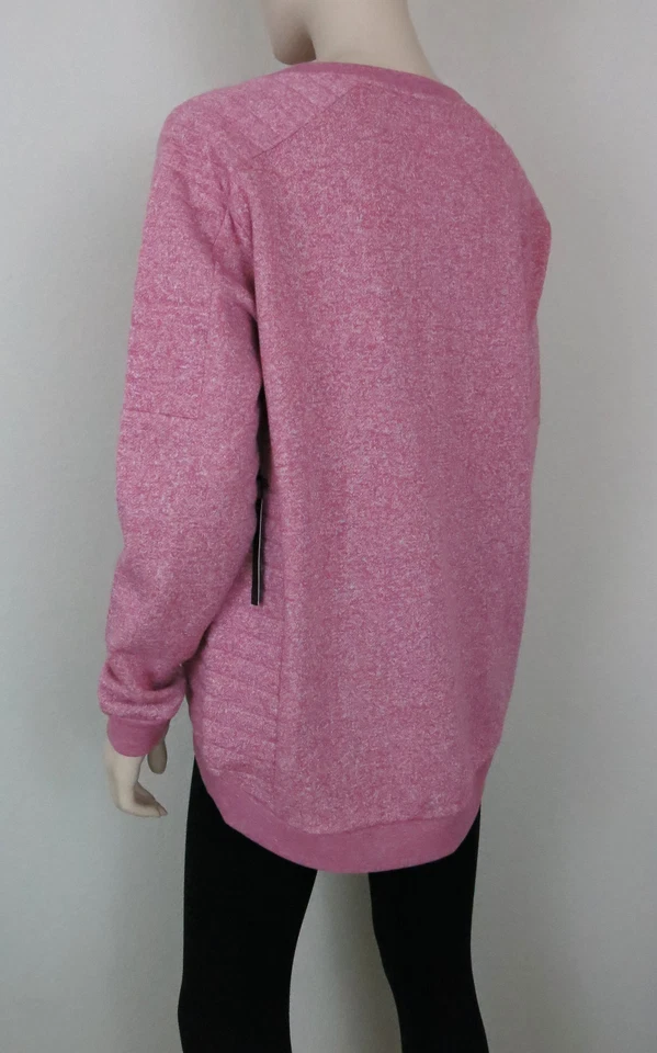 BCBG MaxAzria Sweatshirt Logo Quilted Long Sleeve Hi-Low Hem Marled Pink M - Image 2 of 4