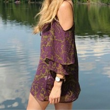 Show Me Your Mumu Purple Green Paisley Peep Shoulder Tunic Mini Dress