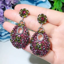 Black Gold Plated Cubic Zirconia Long Dangle Earrings Fashion Women CZ Jewelry