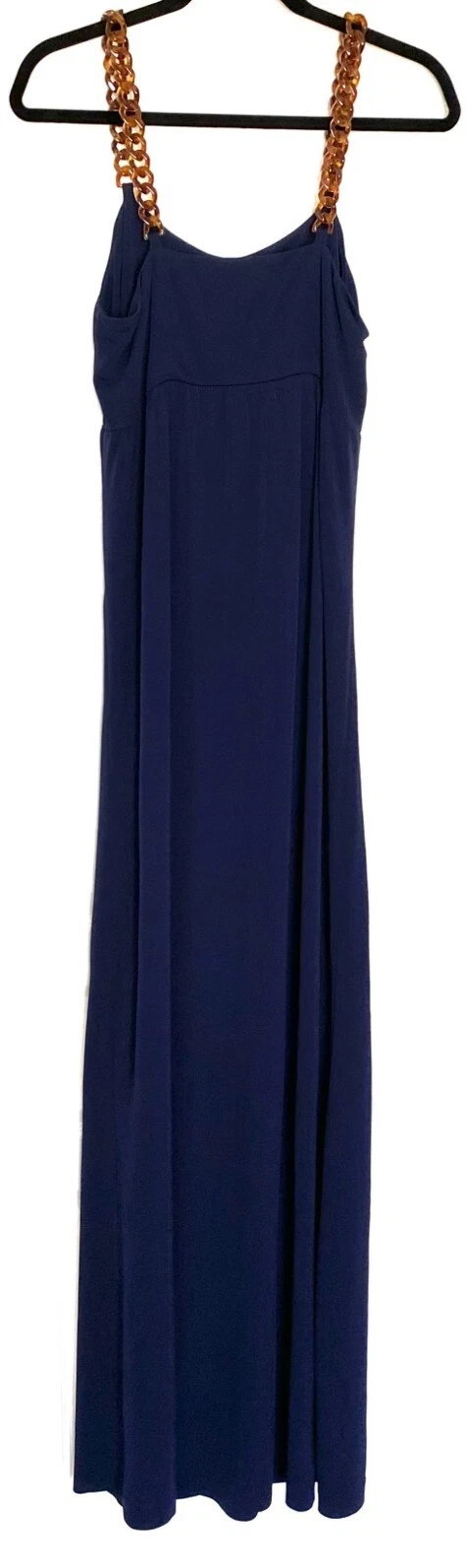 Maxi abito TORY BURCH blu navy opaco slip stacey plastica tartaruga catena cinghie M = 8