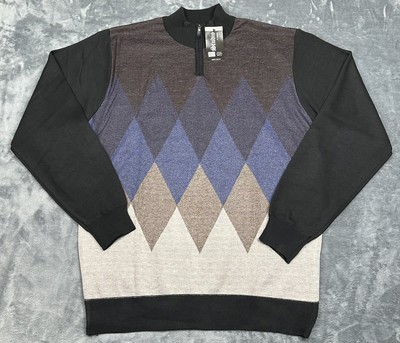 Omega Studio Argyle Sweater Mens XL Brown Blue  1/4 Zip Outdoor Casual NEW 