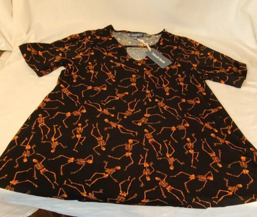 modcloth black top with orange skeletons 2x new with tags halloween - Picture 1 of 5
