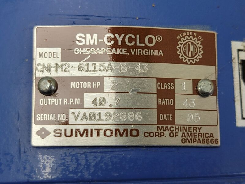 epo様 Sumitomo SM-Cyclo Gearmotor Brake CNHM2-6115A-B-43, 2 HP