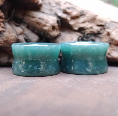 Jade gauges 16mm 5/8, blue green flare stretch earrings tunnel natural gemstone - Picture 7 of 8