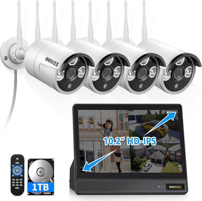 (2026 New) Wireless Security Camera System, 10CH 10'' IPS Monitor NVR with 4 X 3