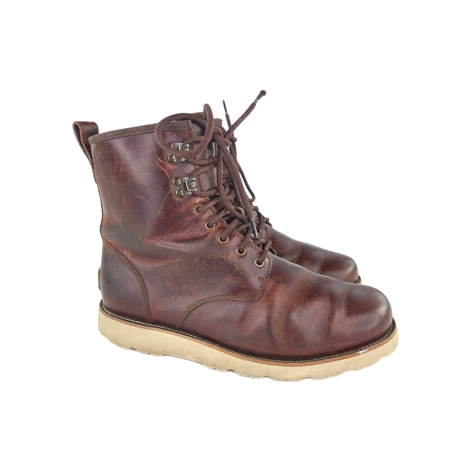 UGG Hannen Fur Lined Boots US 9 Mens Brown Leather Lace-Up Ankle Boots