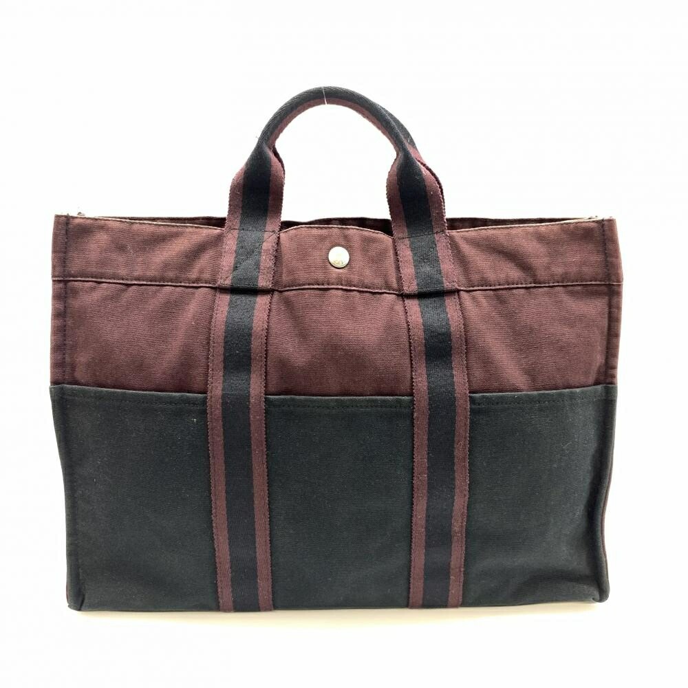 HERMES Fool Toe MM Tote Bag Borsa a mano Tela Nero Bicolore Argento...