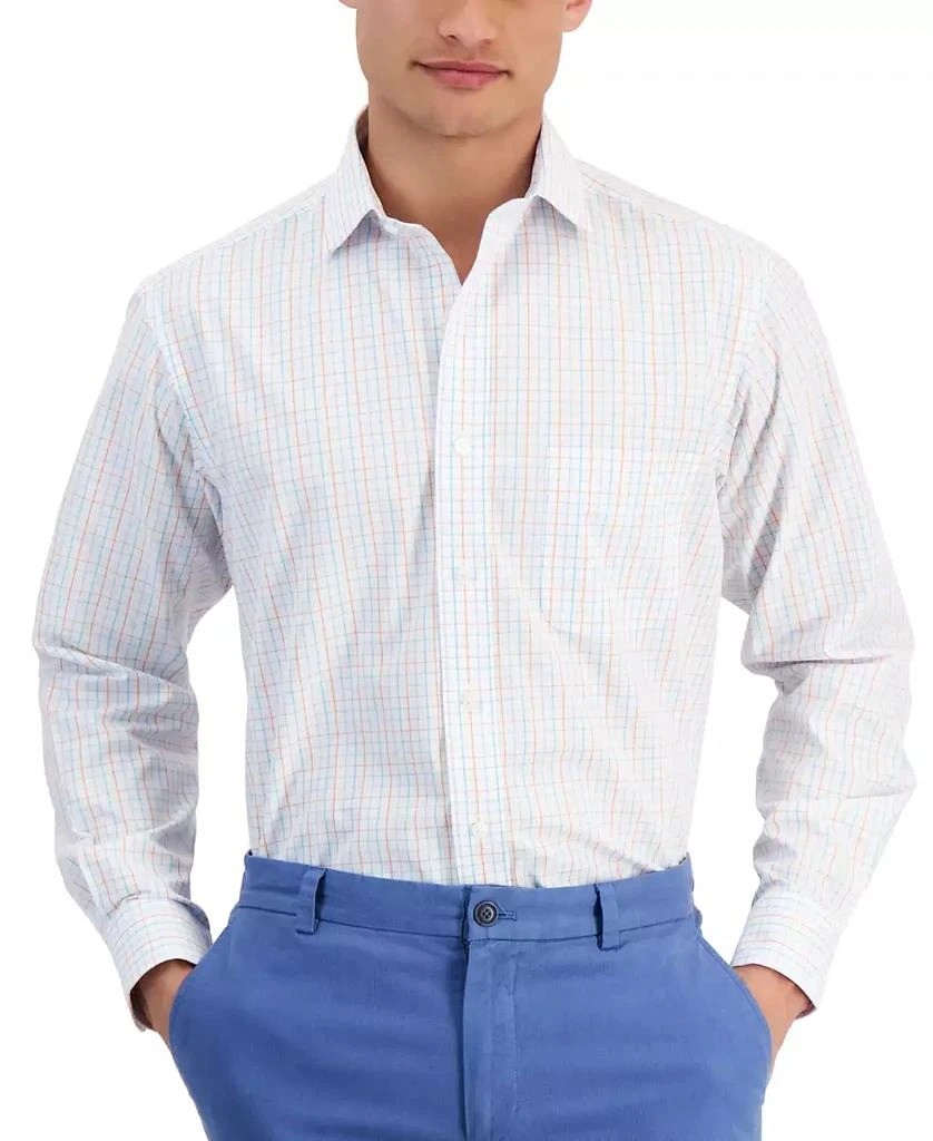 Club Room Dress Shirt Men's 16 34/35 Orange Aqua Regular-Fit Letto Plaid
