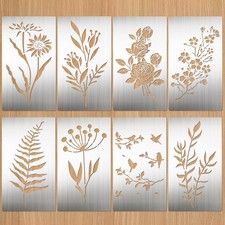 8 Pcs Metal Stencils Wood Burning Stencil Lettering Stencils for Painting, Re...