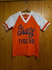 Vintage 70s 80s Gratz TIGERS 2 V-neck Baseball Jersey T-shirt Youth Med 15x21
