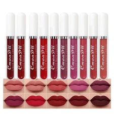 evpct 10Pcs Liquid Matte Matt Lipstick Set for Black Women Dark Deep Bright R...