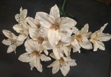 19" Silk Tiger Lily Bush with 12 5" Blooms, Wired Stems, Birch/Ivory