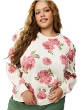 NWT TORRID Beige Floating Roses Floral Birch Pleated Sweatshirt Sz 3 3X 22-24